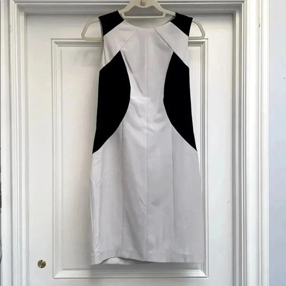 Andrew Marc Sheath Sleeveless Illusion Dress Black and Tan/Light Grey Size 8 - Picture 2 of 9